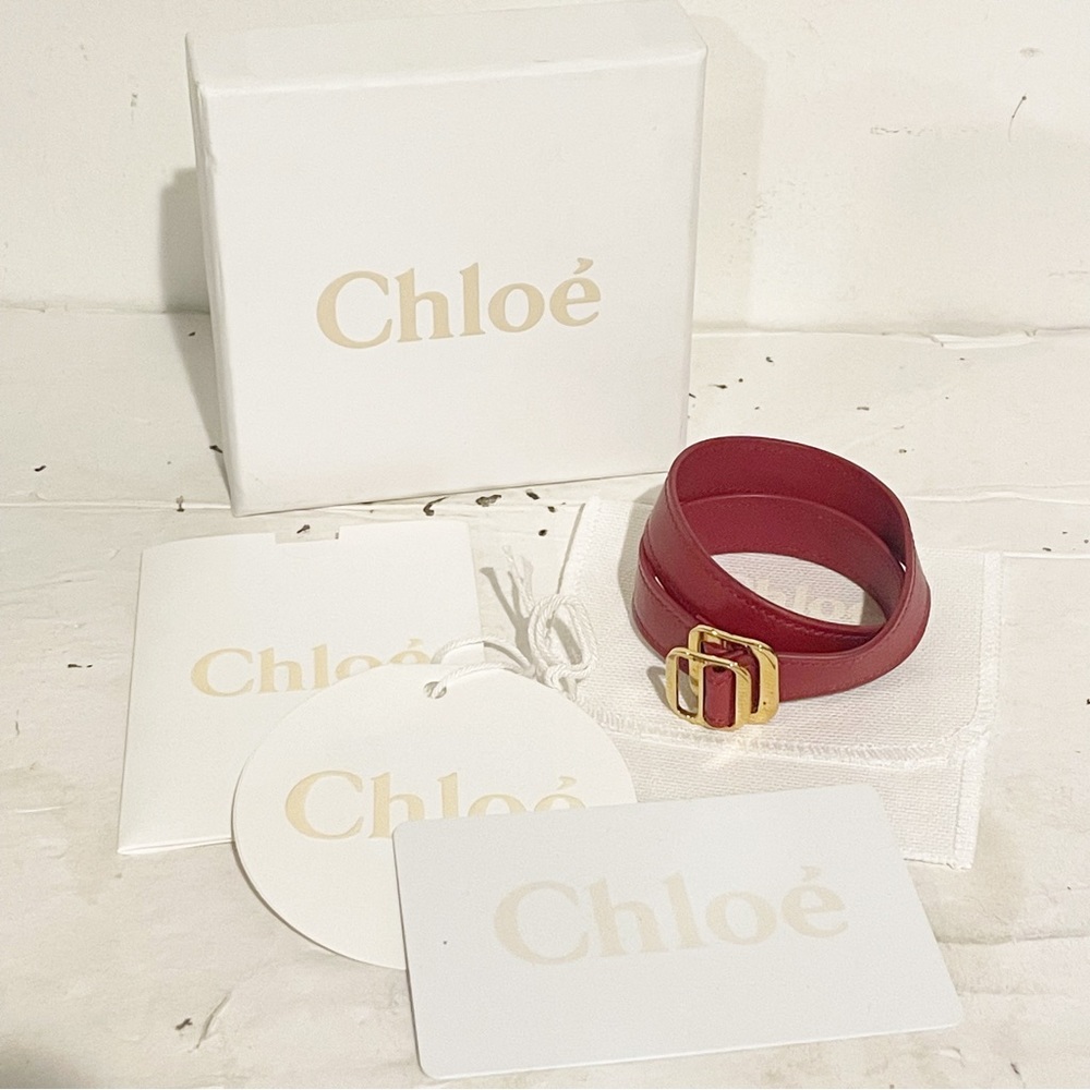 Chloe Medium Red Leather Gold Buckle Made in Italy Bracelet Jewelry
